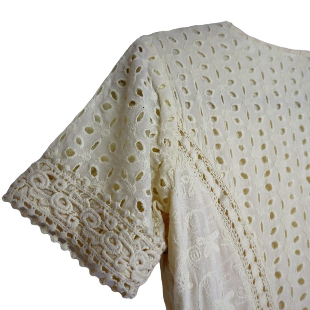 Sundance Eyelet Lined Shift Vanilla Dress Ivory Size 4 - Picture 3 of 6